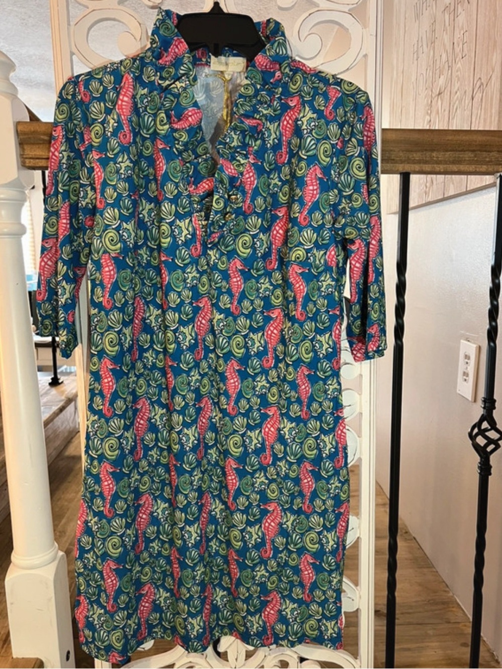 Simply Southern Blue Dress with Pink Seahorse Print